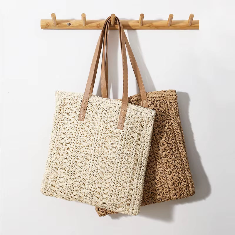 Fashion Rattan Women Shoulder Bags Wikcer Woven Female Handbag Large Capacity Summer Beach Straw Tote Bags Casual Shopper Purses