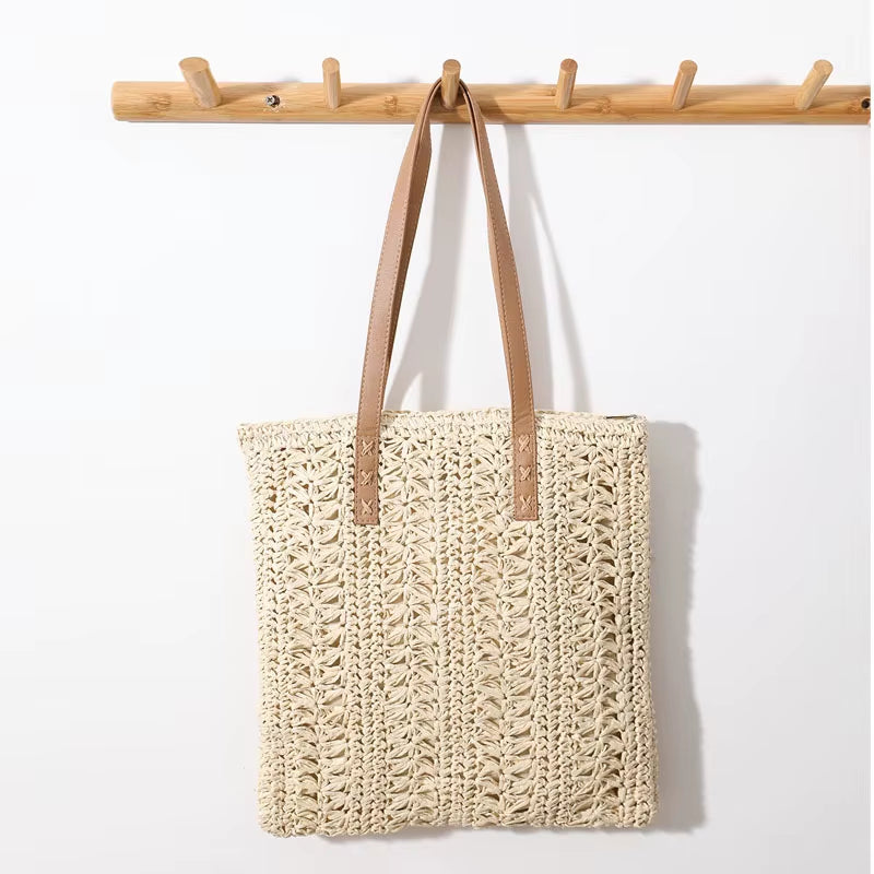 Fashion Rattan Women Shoulder Bags Wikcer Woven Female Handbag Large Capacity Summer Beach Straw Tote Bags Casual Shopper Purses