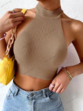 2026 Spring Women Basics Solid Casual Sexy Ribbed Knit Sleeveless Corset Halter Crossfit Crop Tops Y2K Clothes Femme Tank Top