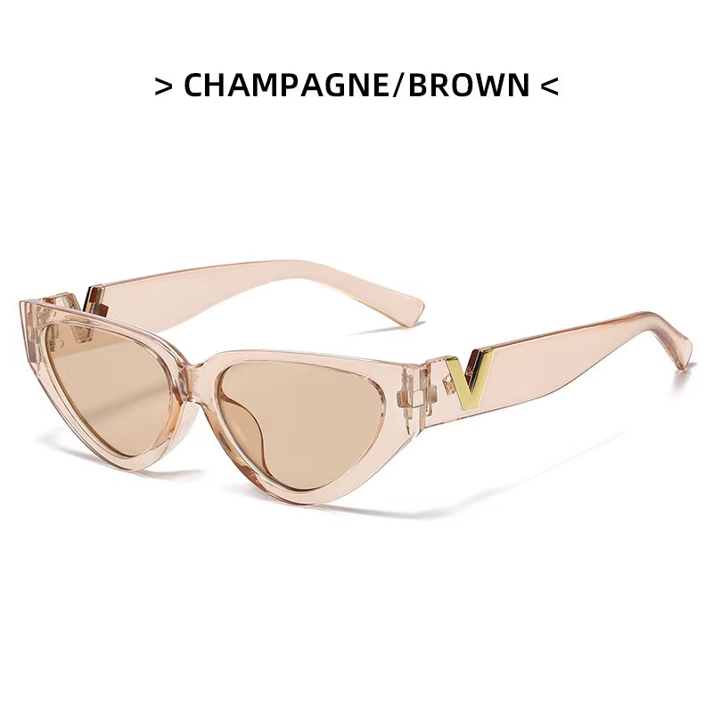 Luxury Glamour Women Brand Sunglasses Fashion V Designer Glasses Cat Eye Stylish Runway Ladies Eyewear UV400