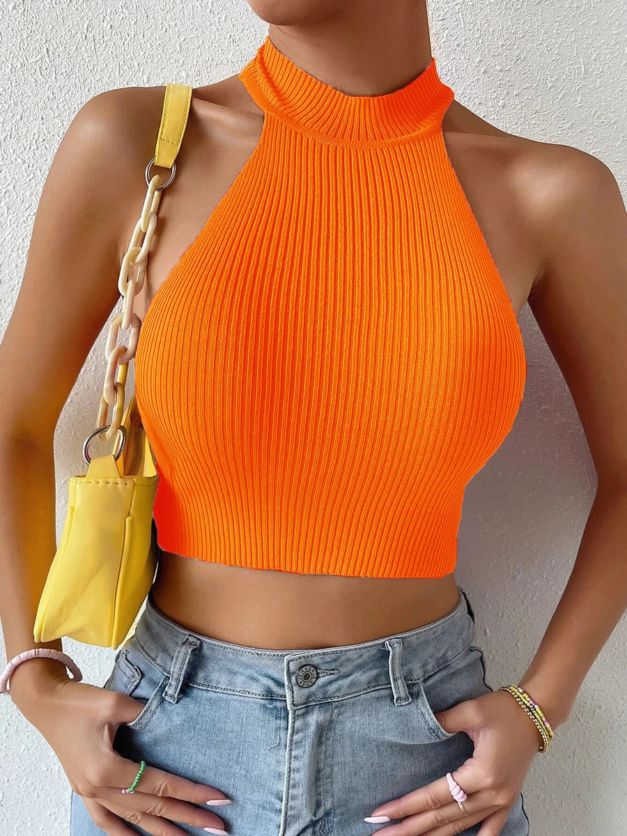 2026 Spring Women Basics Solid Casual Sexy Ribbed Knit Sleeveless Corset Halter Crossfit Crop Tops Y2K Clothes Femme Tank Top