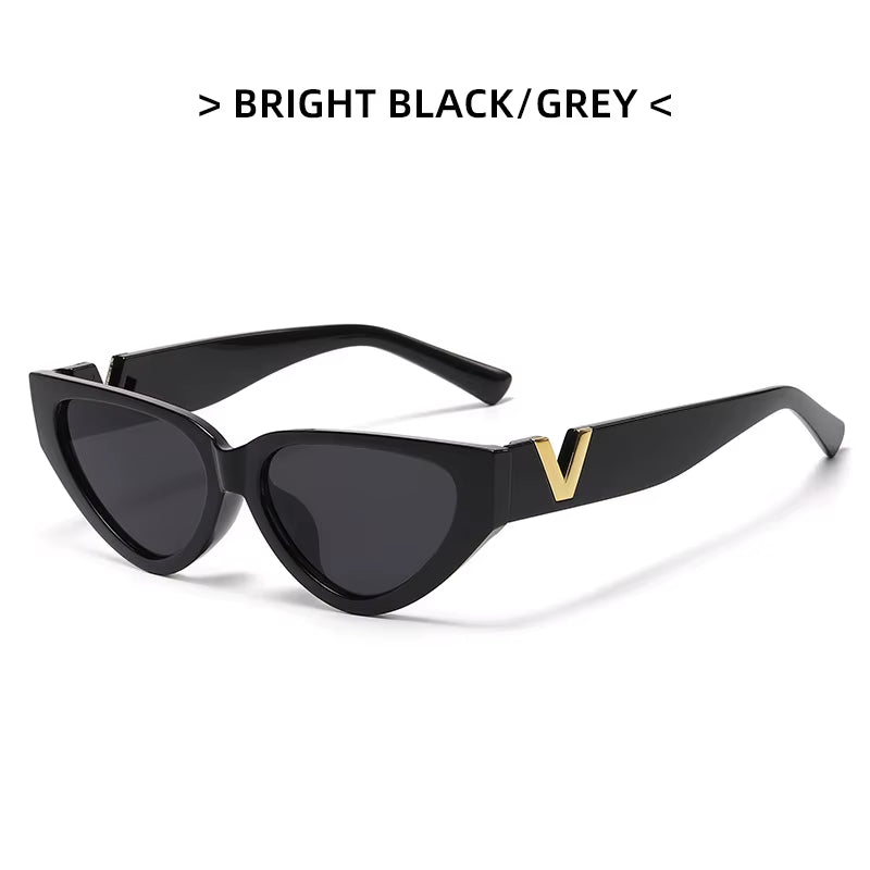 Luxury Glamour Women Brand Sunglasses Fashion V Designer Glasses Cat Eye Stylish Runway Ladies Eyewear UV400