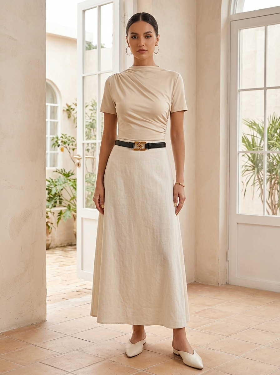 Rafferiza Ruched Mock Neck Tee